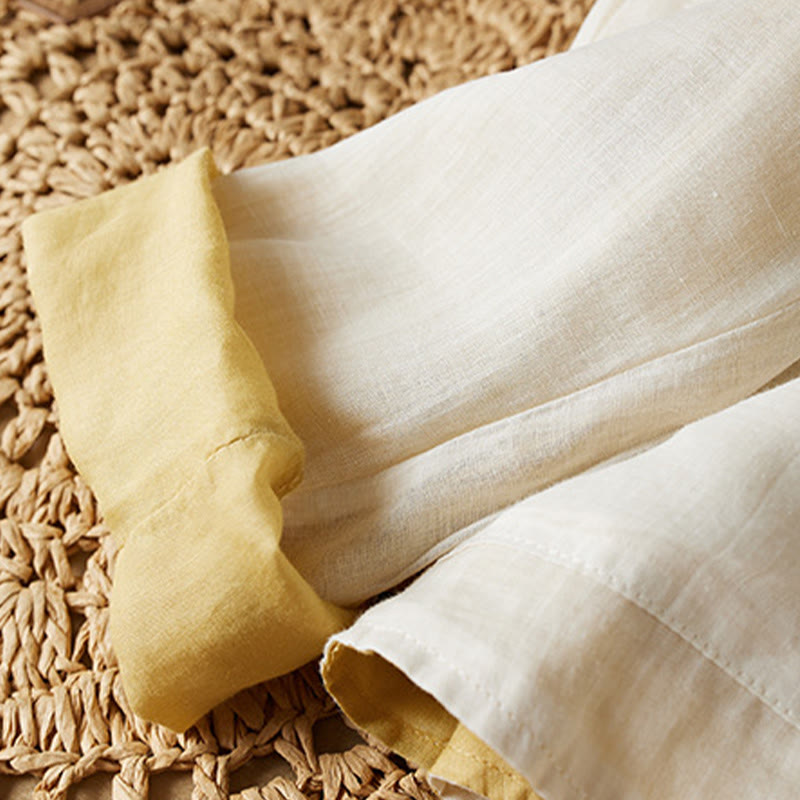 Camisa de algodón y lino con cuello en V, informal, de manga larga, color liso, talla grande, Buddha Stones para mujer - image 11