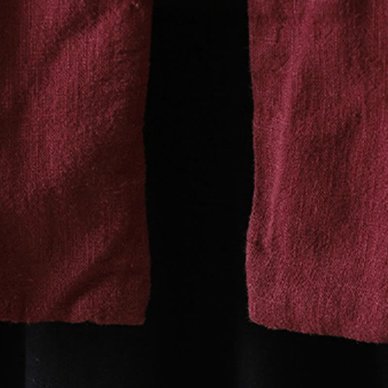 Chaqueta de mujer de algodón y lino con cuello alto, botones de rana y estampado de Buddha Stones en color liso. - image 9