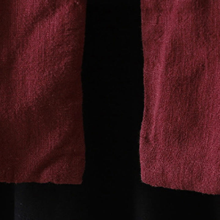 Chaqueta de mujer de algodón y lino con cuello alto, botones de rana y estampado de Buddha Stones en color liso. - image 9