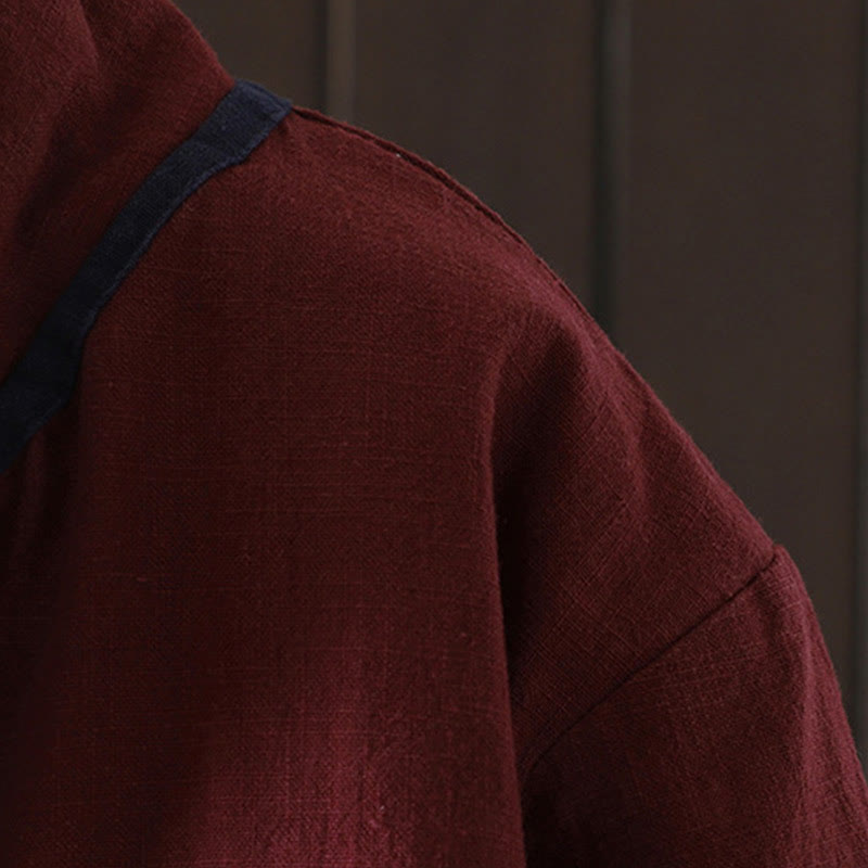 Chaqueta de mujer de algodón y lino con cuello alto, botones de rana y estampado de Buddha Stones en color liso. - image 4