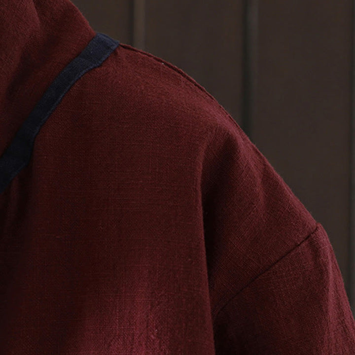 Chaqueta de mujer de algodón y lino con cuello alto, botones de rana y estampado de Buddha Stones en color liso. - image 4