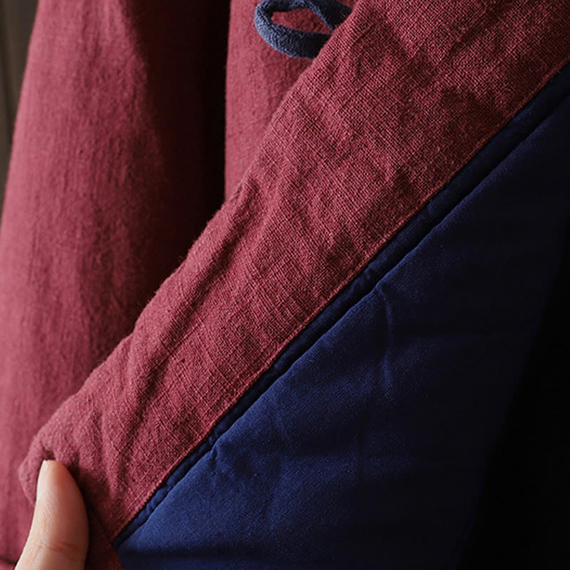 Chaqueta de mujer de algodón y lino con cuello alto, botones de rana y estampado de Buddha Stones en color liso. - image 8