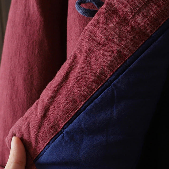 Chaqueta de mujer de algodón y lino con cuello alto, botones de rana y estampado de Buddha Stones en color liso. - image 8