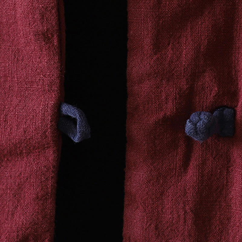 Chaqueta de mujer de algodón y lino con cuello alto, botones de rana y estampado de Buddha Stones en color liso. - image 6