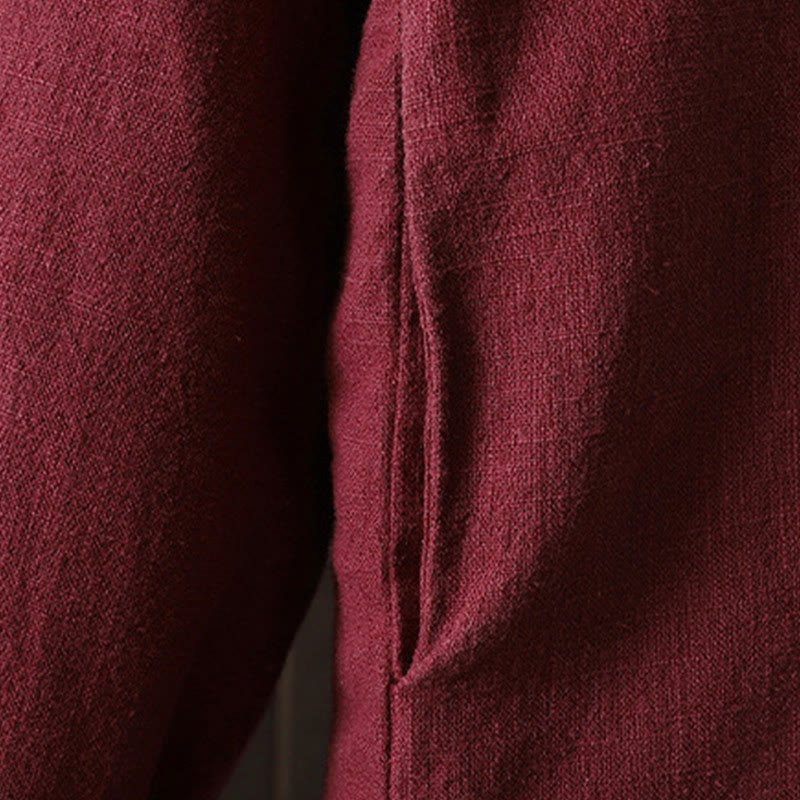 Chaqueta de mujer de algodón y lino con cuello alto, botones de rana y estampado de Buddha Stones en color liso. - image 10