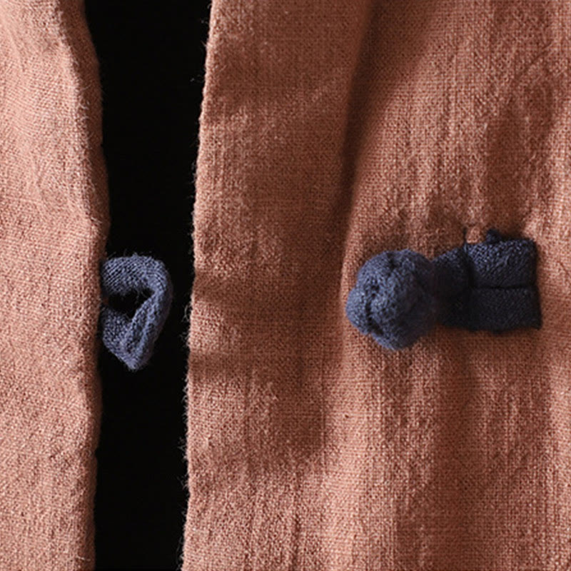 Chaqueta de mujer de algodón y lino con cuello alto, botones de rana y estampado de Buddha Stones en color liso. - image 15