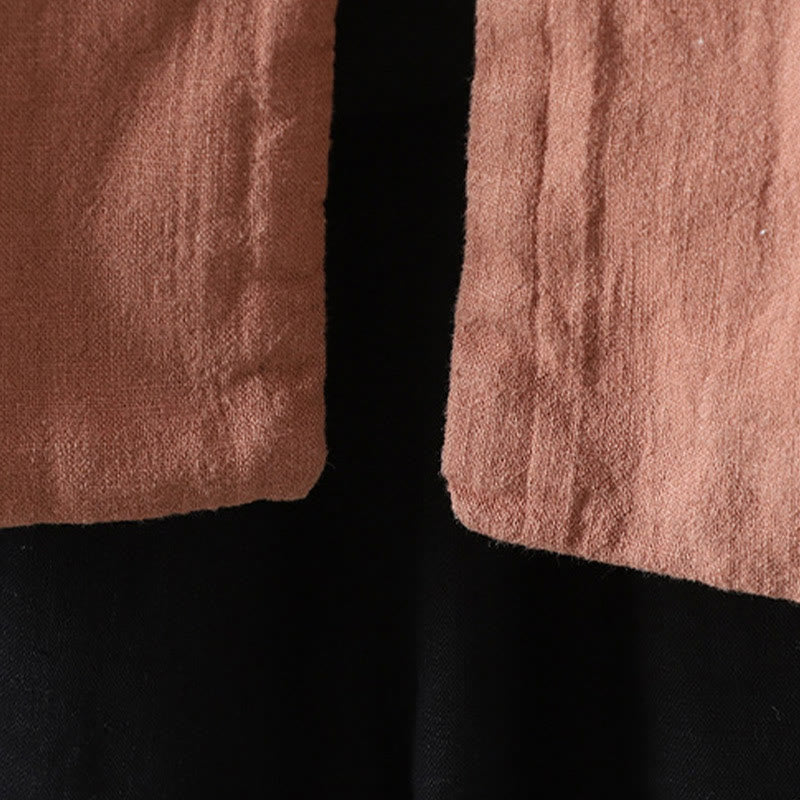 Chaqueta de mujer de algodón y lino con cuello alto, botones de rana y estampado de Buddha Stones en color liso. - image 16