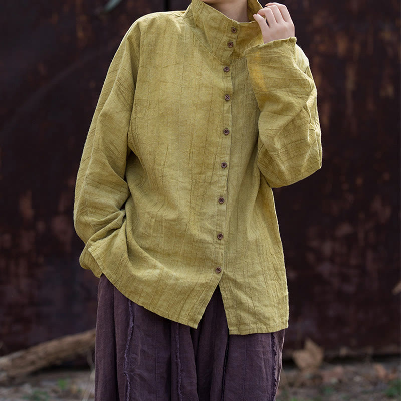 Cárdigan de algodón estilo chino con cuello alto teñido de Buddha Stones y ramio - image 5