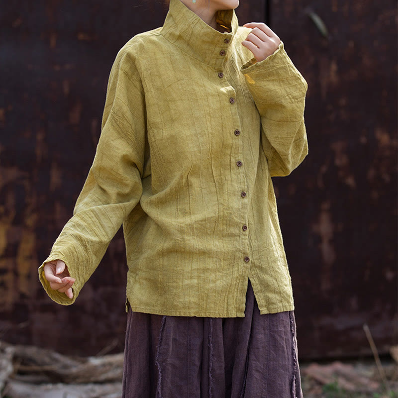 Cárdigan de algodón estilo chino con cuello alto teñido de Buddha Stones y ramio - image 6