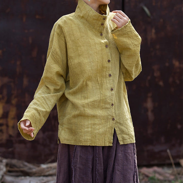 Cárdigan de algodón estilo chino con cuello alto teñido de Buddha Stones y ramio - image 6