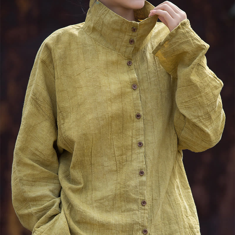 Cárdigan de algodón estilo chino con cuello alto teñido de Buddha Stones y ramio - image 2