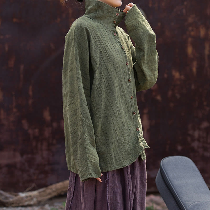 Cárdigan de algodón estilo chino con cuello alto teñido de Buddha Stones y ramio - image 17