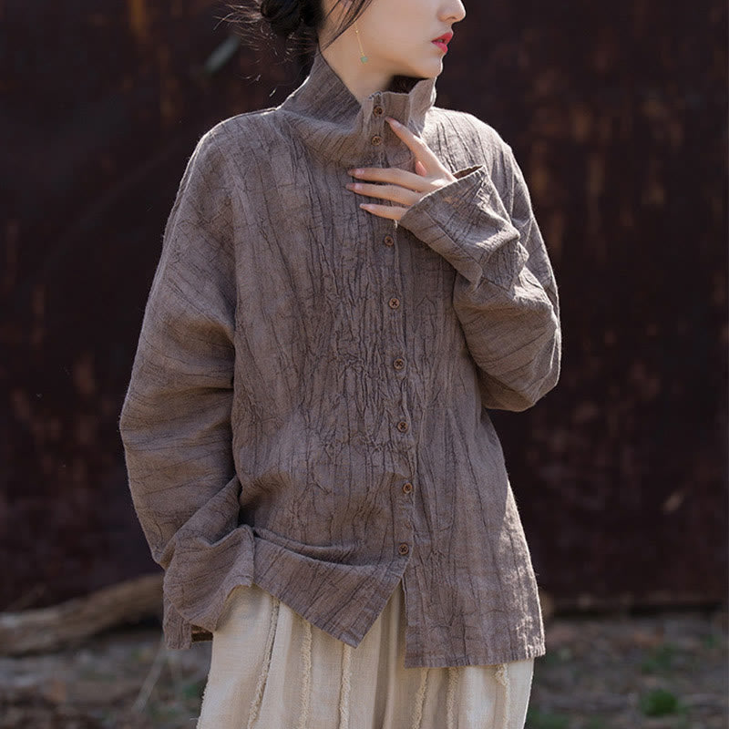 Cárdigan de algodón estilo chino con cuello alto teñido de Buddha Stones y ramio - image 24