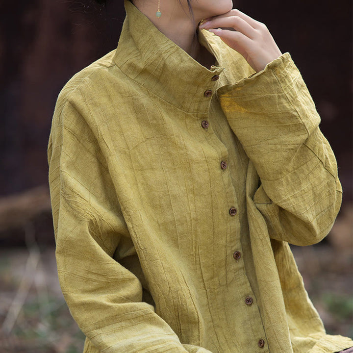 Cárdigan de algodón estilo chino con cuello alto teñido de Buddha Stones y ramio - image 1