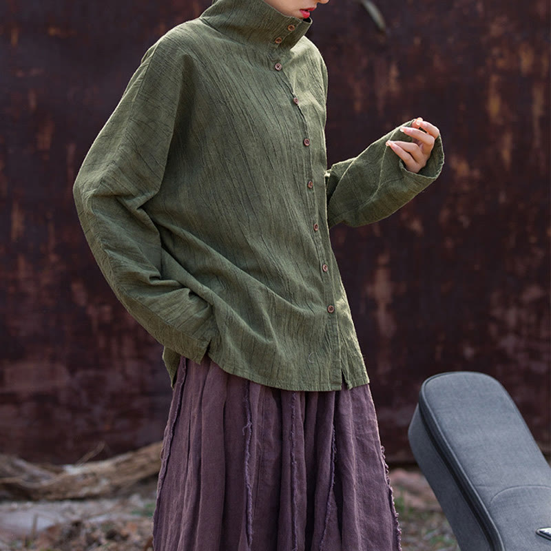 Cárdigan de algodón estilo chino con cuello alto teñido de Buddha Stones y ramio - image 16