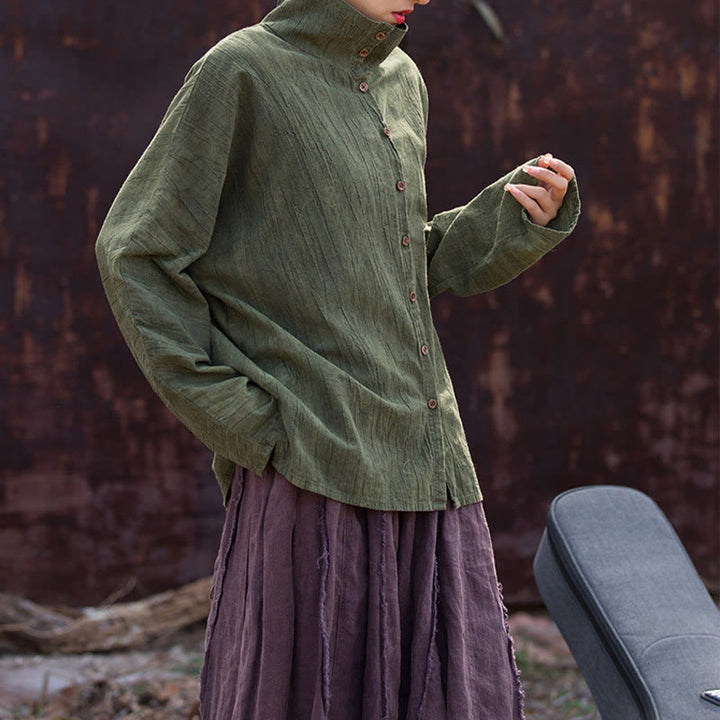 Cárdigan de algodón estilo chino con cuello alto teñido de Buddha Stones y ramio - image 16