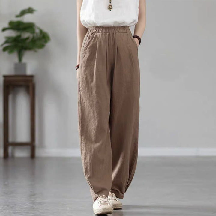 Pantalones de yoga casuales de algodón con bolsillos para mujer con Buddha Stones - Broncearse - US14, UK/AU18, EU46 (4XL) - image 15