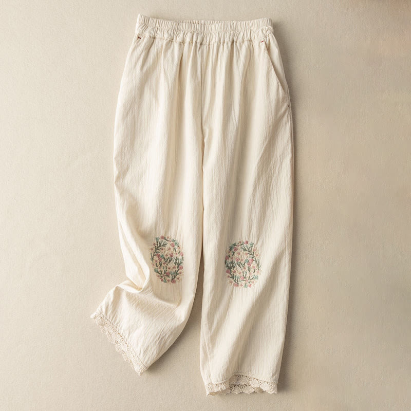 Pantalones harem informales con bordados, ribete de encaje y Buddha Stones, con bolsillos. - Blanco - US14, UK/AU18, EU46 (4XL) - image 7