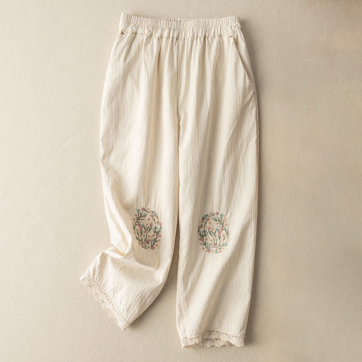 Pantalones harem informales con bordados, ribete de encaje y Buddha Stones, con bolsillos. - Blanco - US14, UK/AU18, EU46 (4XL) - image 7