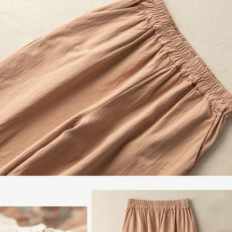 Pantalones harén de algodón con bordados y ribetes de encaje con Buddha Stones y bolsillos - image 1