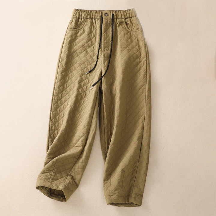 Pantalones harén de algodón con cordón y bolsillos a cuadros sencillos de otoño e invierno con Buddha Stones - vara de oro - US14, UK/AU18, EU46 (4XL) - image 20