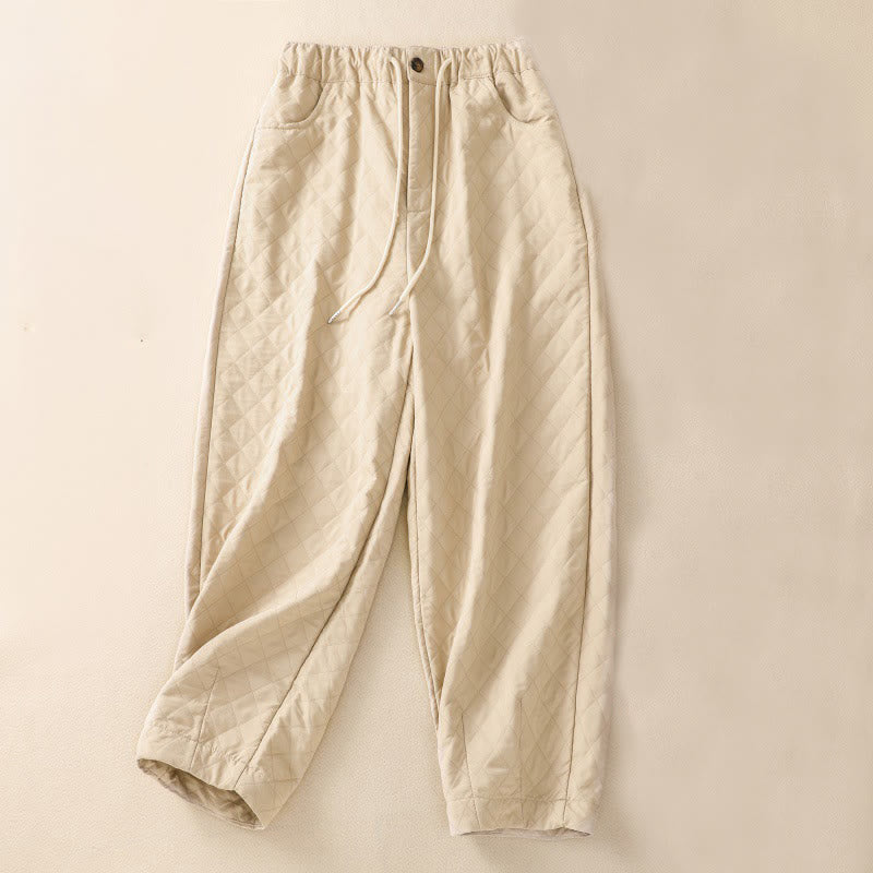 Pantalones harén de algodón con cordón y bolsillos a cuadros sencillos de otoño e invierno con Buddha Stones - Lino - US14, UK/AU18, EU46 (4XL) - image 6