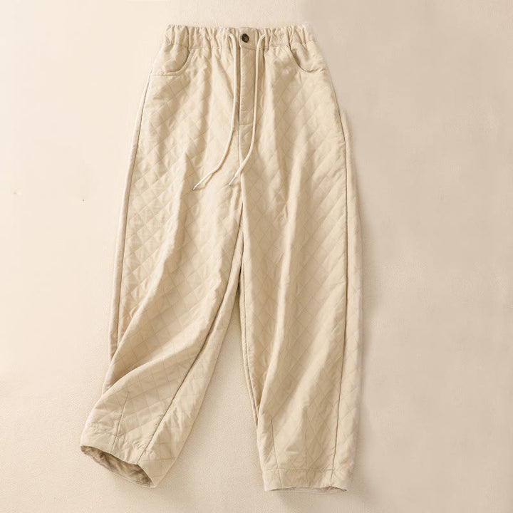 Pantalones harén de algodón con cordón y bolsillos a cuadros sencillos de otoño e invierno con Buddha Stones - Lino - US14, UK/AU18, EU46 (4XL) - image 6