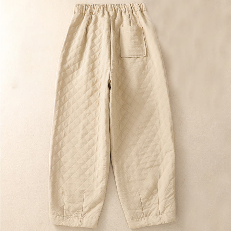 Pantalones harén de algodón con cordón y bolsillos a cuadros sencillos de otoño e invierno con Buddha Stones - image 7