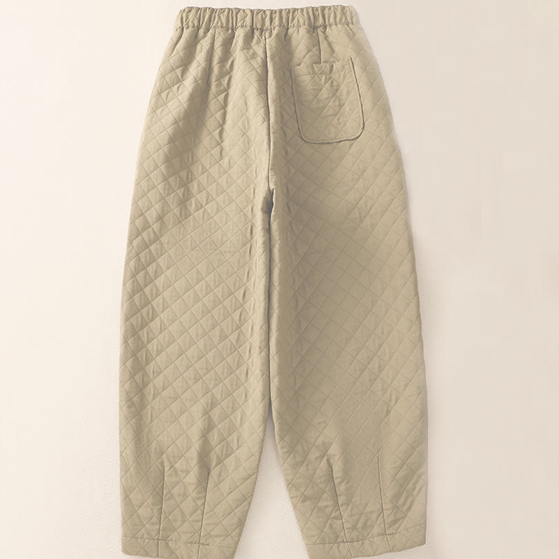 Pantalones harén de algodón con cordón y bolsillos a cuadros sencillos de otoño e invierno con Buddha Stones - image 8