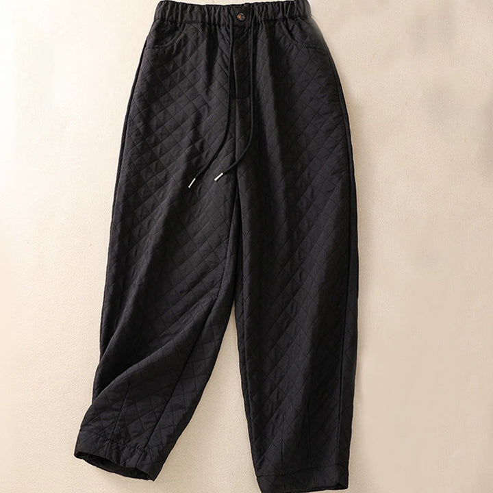 Pantalones harén de algodón con cordón y bolsillos a cuadros sencillos de otoño e invierno con Buddha Stones - Negro - US14, UK/AU18, EU46 (4XL) - image 26