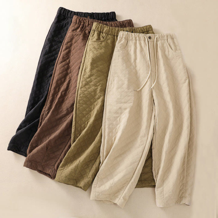 Pantalones harén de algodón con cordón y bolsillos a cuadros sencillos de otoño e invierno con Buddha Stones - image 1