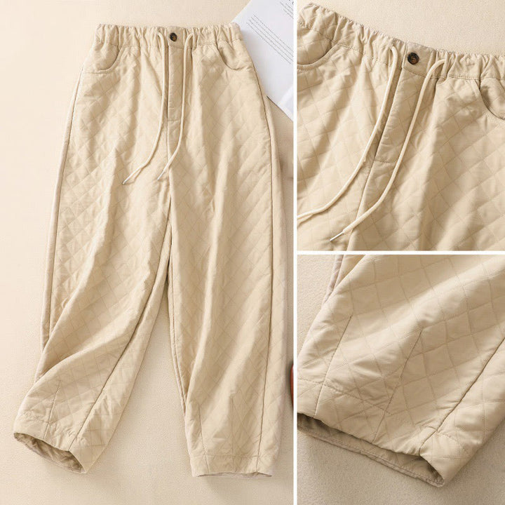 Pantalones harén de algodón con cordón y bolsillos a cuadros sencillos de otoño e invierno con Buddha Stones - image 19