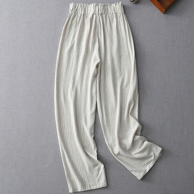 Pantalones de cintura alta, pierna ancha y bolsillos con rayas verticales de Buddha Stones - Nieve - US8-10，UK/AU12-14，EU40-42 (2XL) - image 0
