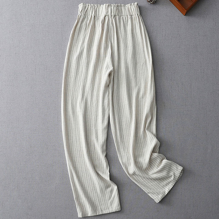 Pantalones de cintura alta, pierna ancha y bolsillos con rayas verticales de Buddha Stones - Nieve - US8-10，UK/AU12-14，EU40-42 (2XL) - image 0
