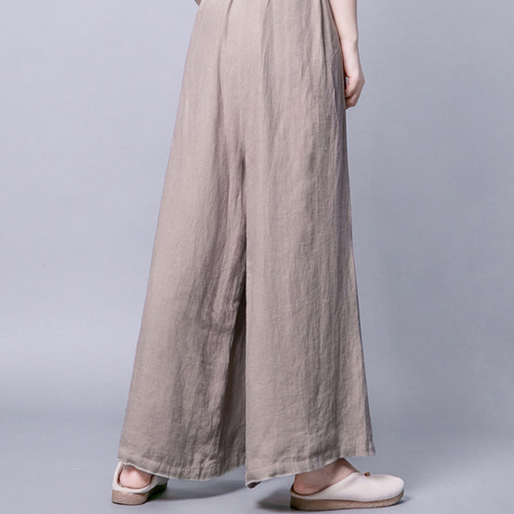 Pantalones casuales de algodón con botones de rana, cintura alta, pierna ancha y bolsillos de Buddha Stones