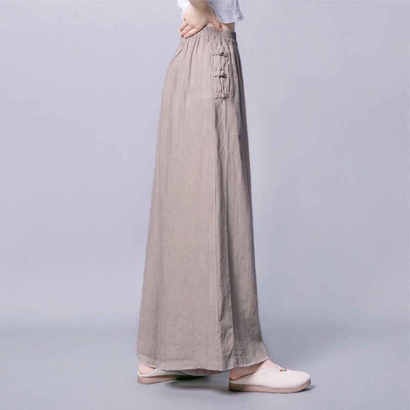 Pantalones casuales de algodón con botones de rana, cintura alta, pierna ancha y bolsillos de Buddha Stones