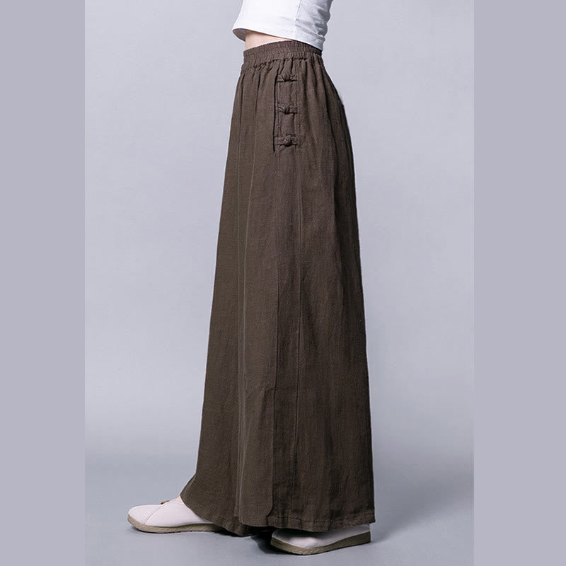 Pantalones casuales de algodón con botones de rana, cintura alta, pierna ancha y bolsillos de Buddha Stones