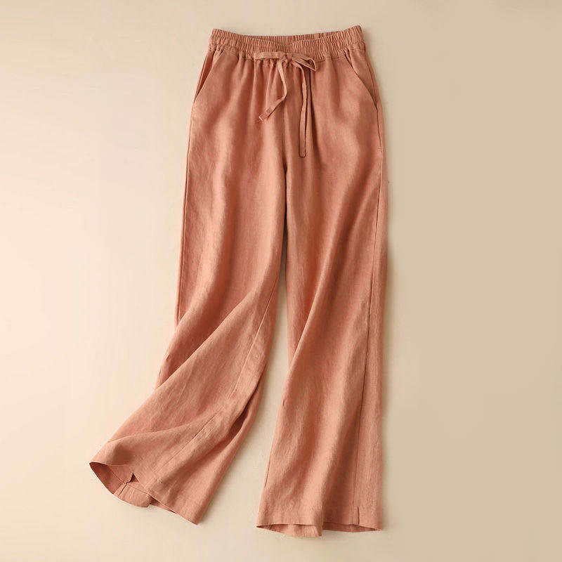 Pantalones casuales de cintura alta con cordones y pernera ancha con bolsillos de Buddha Stones - Salmón claro - US12，UK/AU16，EU44 (XL) - image 0