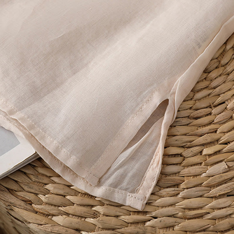 Jersey de lino y algodón con cuello redondo y bordado étnico de Buddha Stones - image 32