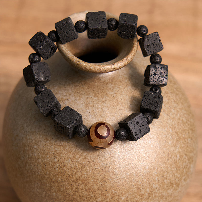 Pulsera curativa con cuentas Dzi de piedra de lava y Buddha Stones