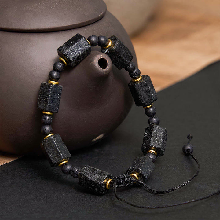 Pulsera de turmalina negra con Buddha Stones