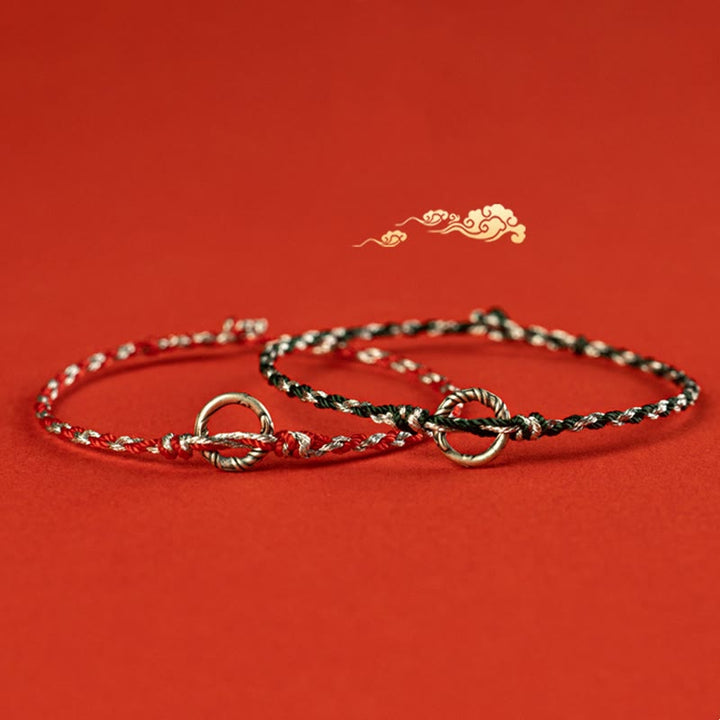 Pulsera de hilo de la suerte con hebilla de la paz y Buddha Stones en plata de ley 925