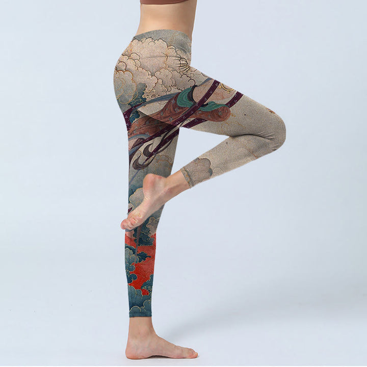 Leggings de fitness con estampado de nubes auspiciosas, apsaras voladoras y Buddha Stones para mujer - image 5