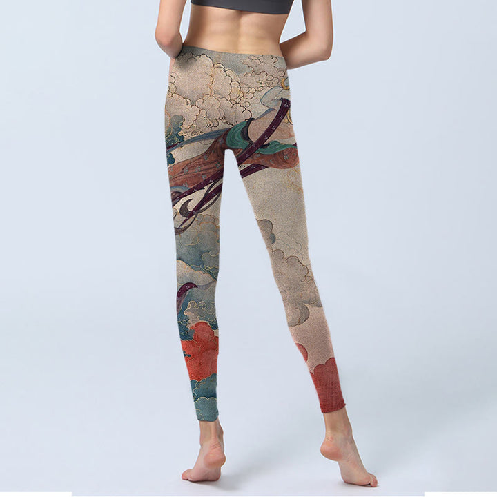 Leggings de fitness con estampado de nubes auspiciosas, apsaras voladoras y Buddha Stones para mujer - image 7