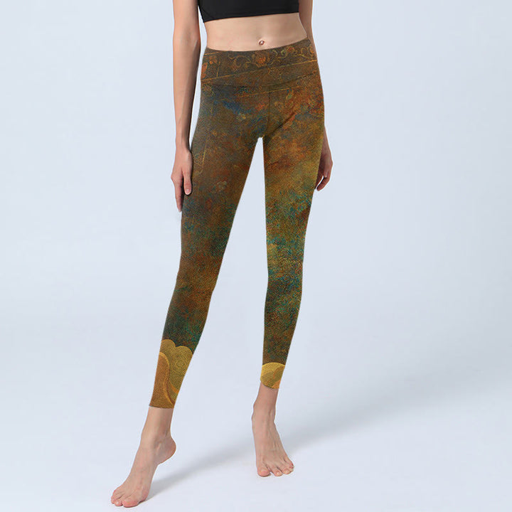 Leggings de fitness de tela de lycra con estampado de nubes auspiciosas y Buddha Stones para mujer - image 6