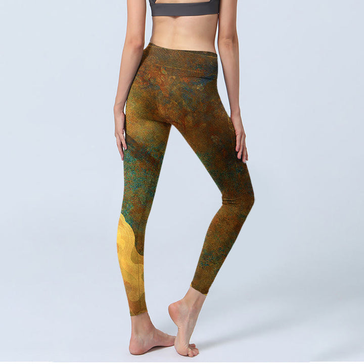 Leggings de fitness de tela de lycra con estampado de nubes auspiciosas y Buddha Stones para mujer - image 4