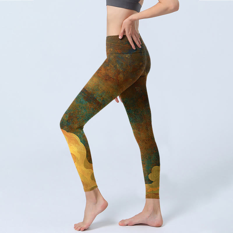 Leggings de fitness de tela de lycra con estampado de nubes auspiciosas y Buddha Stones para mujer - image 3