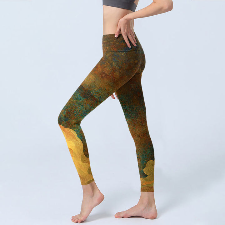 Leggings de fitness de tela de lycra con estampado de nubes auspiciosas y Buddha Stones para mujer - image 3