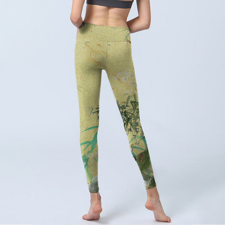 Leggings de fitness de tejido de lycra con estampado de bambú y Buddha Stones para mujer - image 7