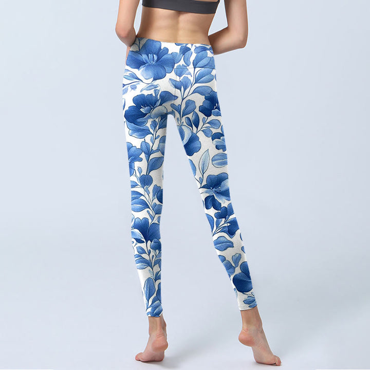 Leggings de fitness con estampado de flores azules y Buddha Stones para mujer - image 7